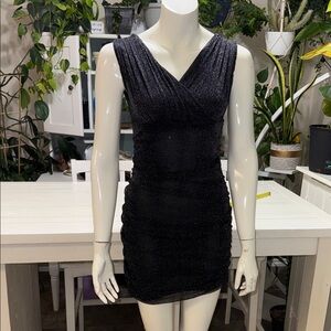 Black Sparkle V-Neck Ruched Bodycon Dress XS NWOT